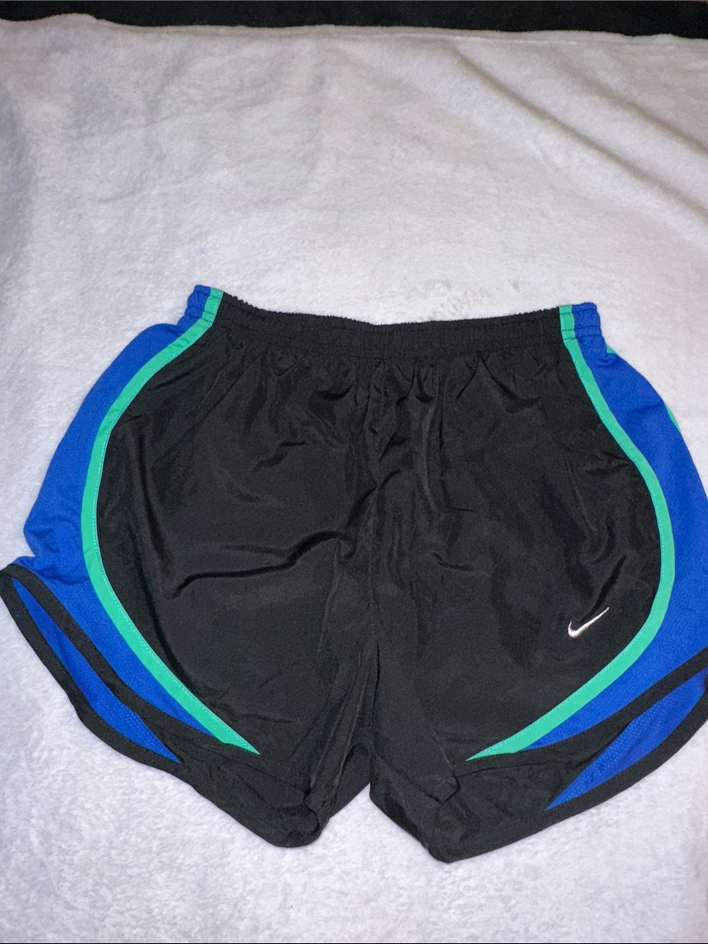 Nike Woman’s Black Athletic Shorts with Blue & Teal Accents